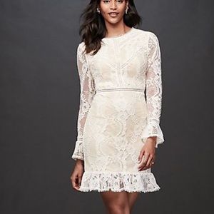 David’s Bridal White ivory Lace Illusion Short Dress with Flounce Trim size M